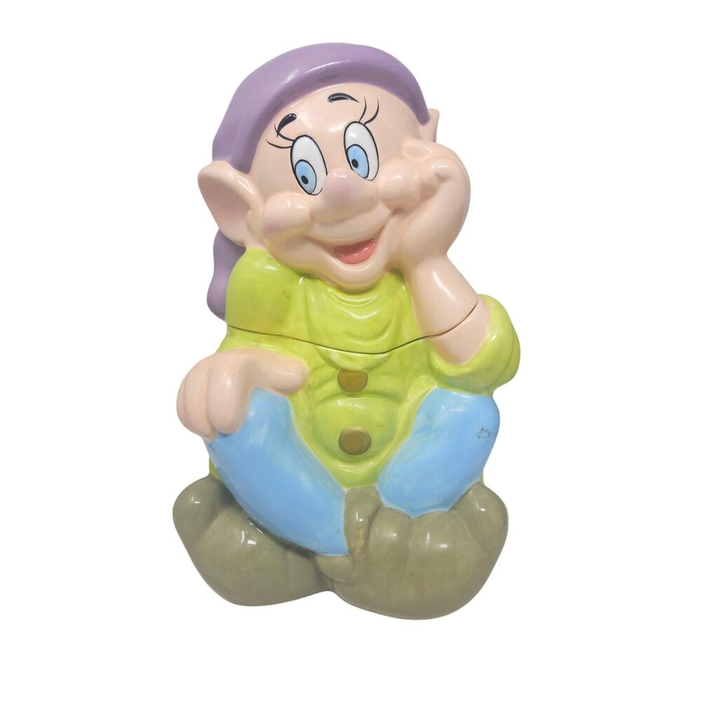 Vintage Disney Snow White Dopey Ceramic Cookie Jar 11" 7 Dwarves Kitsch